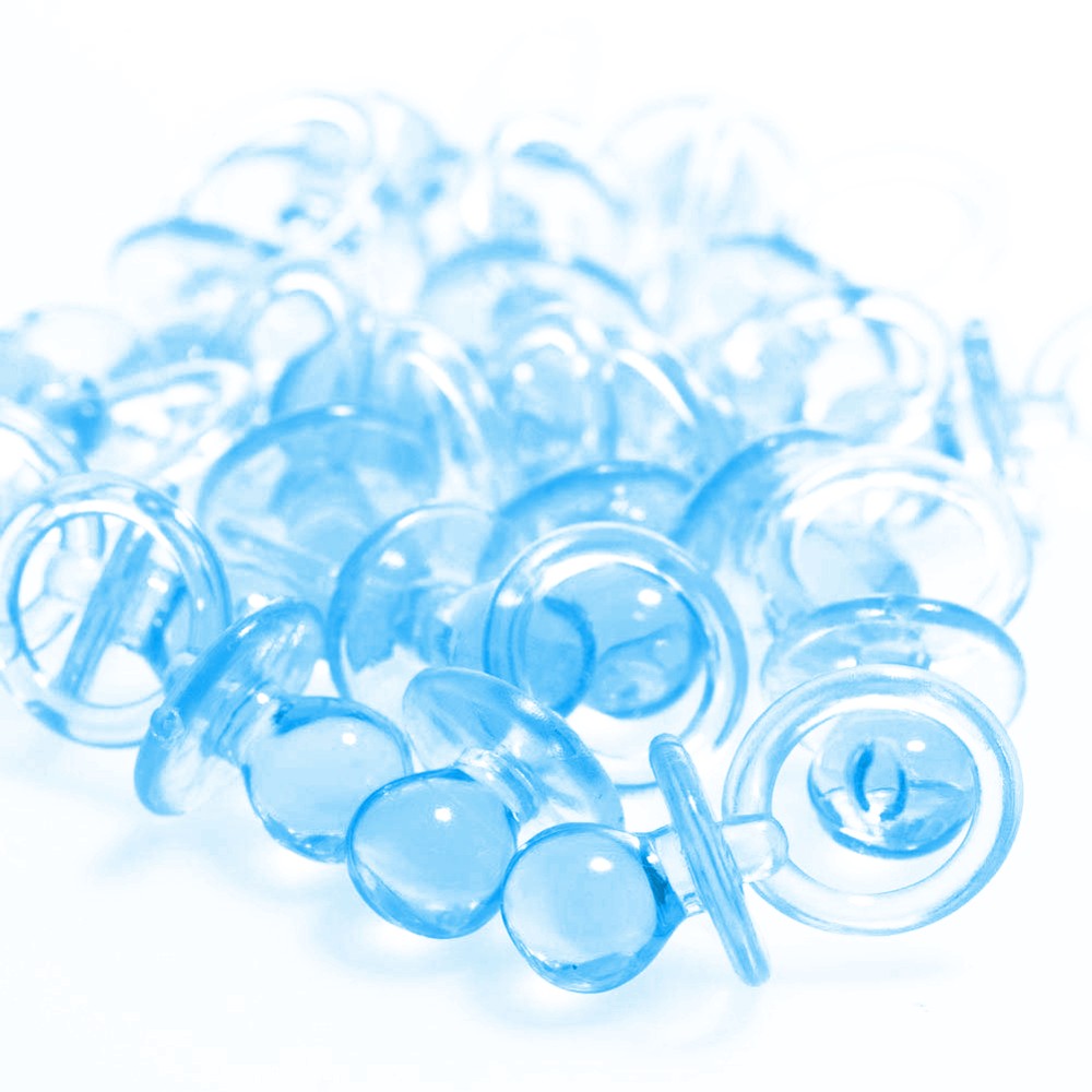 Blue plastic pacifiers for baby sale shower