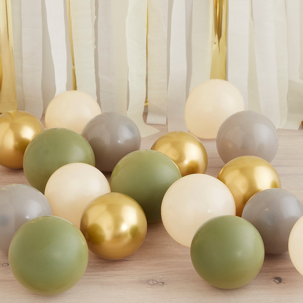 Gold Chrome, Olive Green, Grey & Nude Balloon Mosaic Balloon Pack | Party  Touches