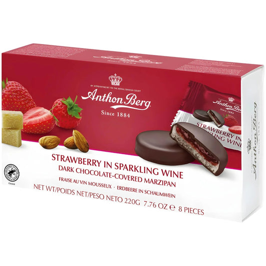 Anthon Berg Strawberry Sparkling Wine Dark Chocolate Marzipan Box