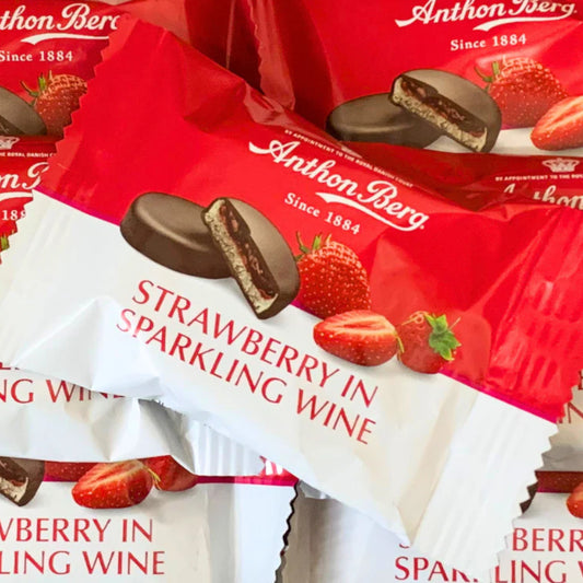 Anthon Berg Strawberry Sparkling Wine Dark Chocolate Marzipan