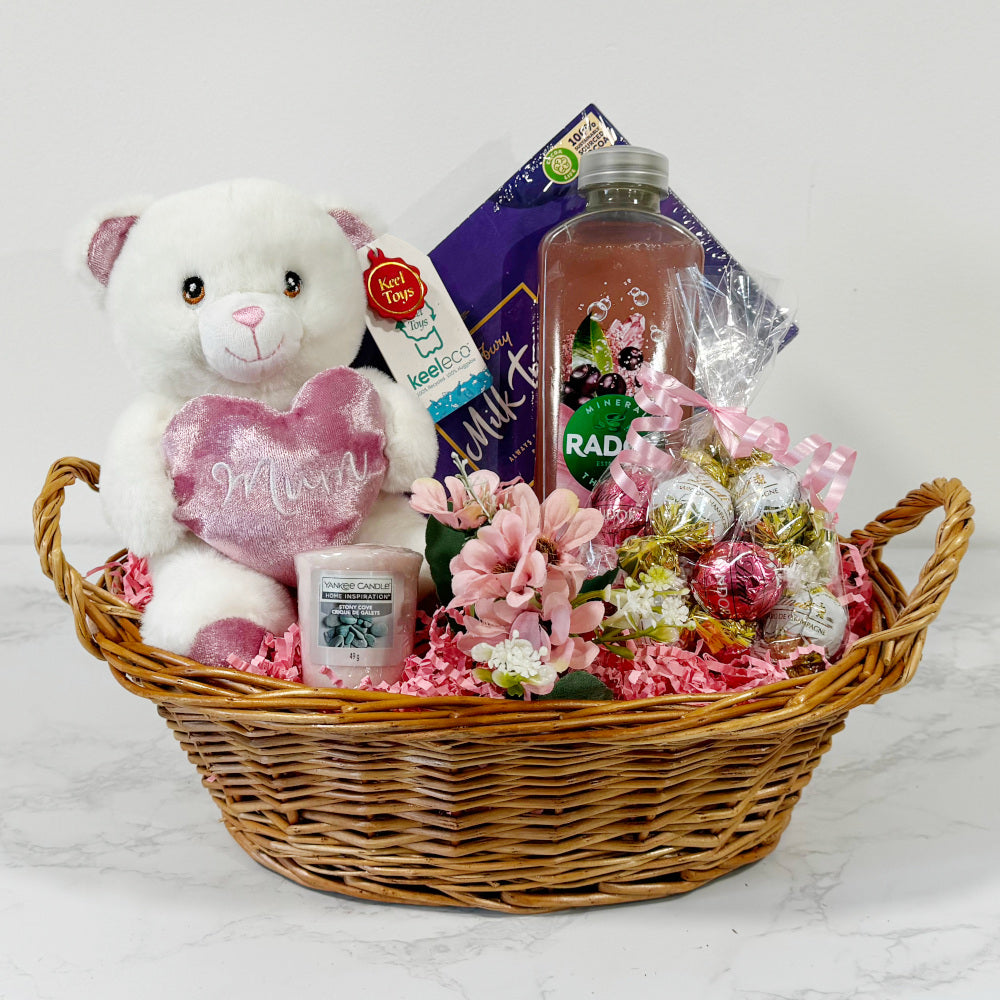 Mother's Day Gift Hamper - White Bear with Heart Pillow - Small