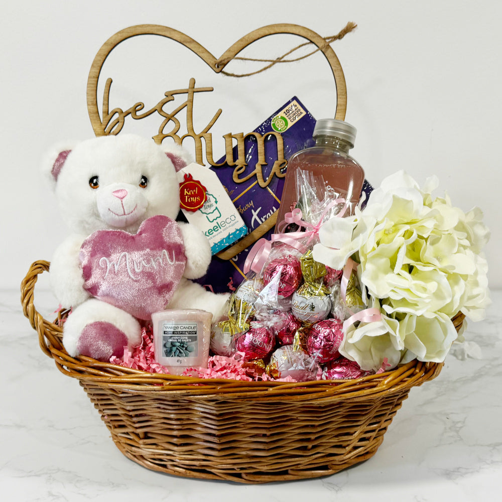 Mother's Day Gift Hamper - White Bear with Heart Pillow - Large