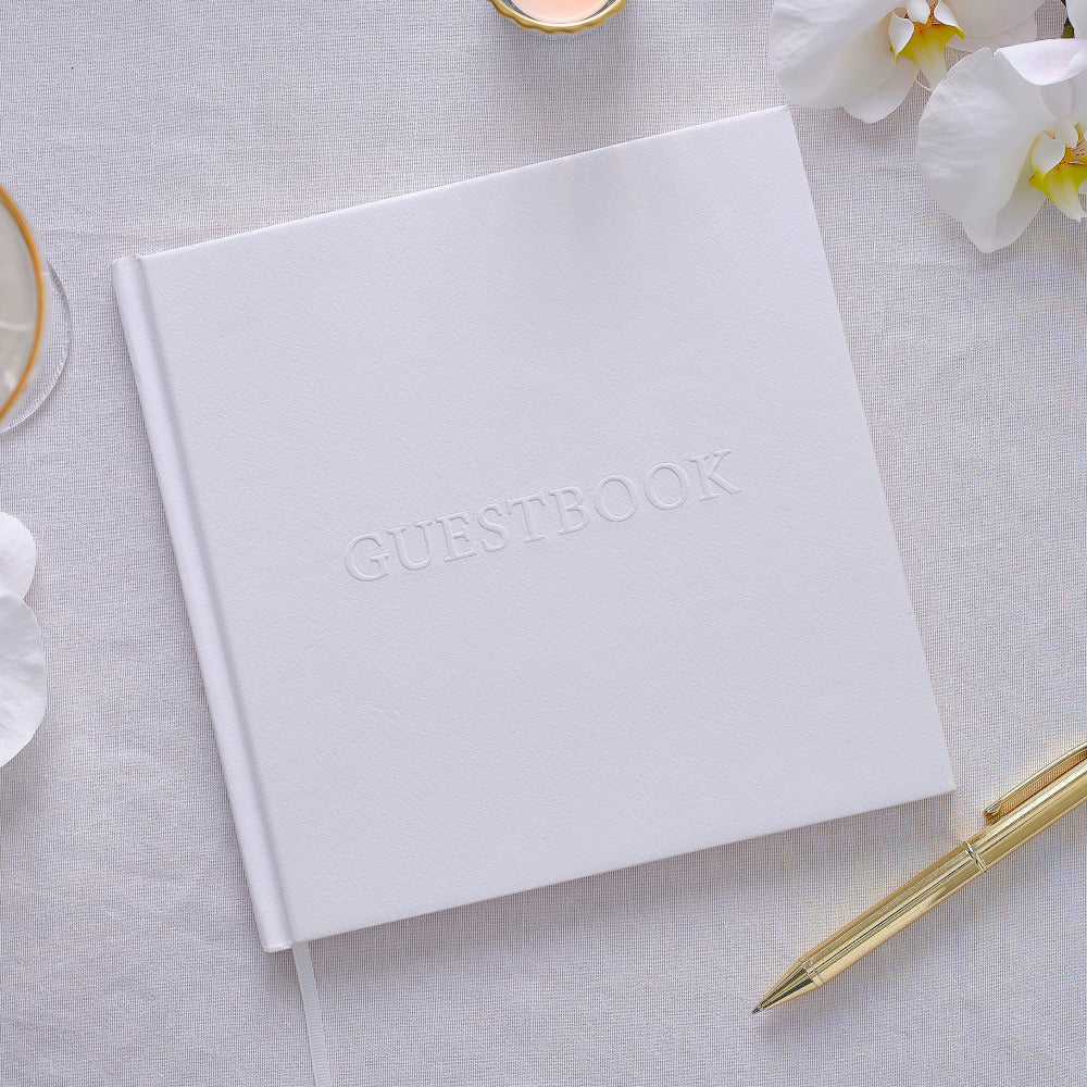 White Embossed Wedding Guest Book