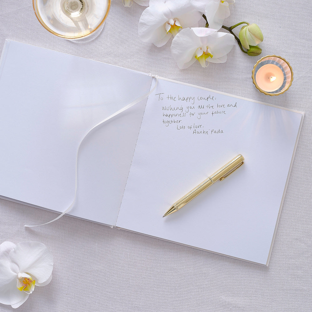 White Embossed Wedding Guest Book