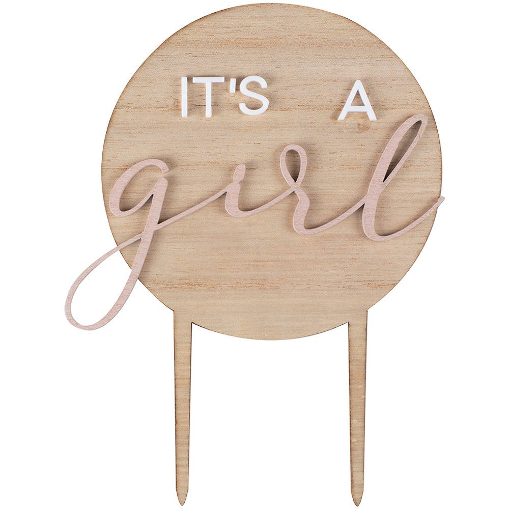 It's a Girl Wooden Baby Shower Cake Topper