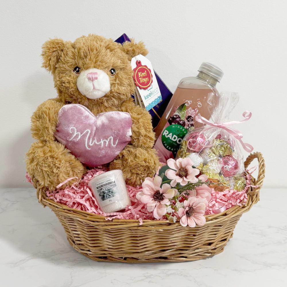 Mother's Day Gift Hamper - Fluffy Brown Bear with Heart Pillow - Small