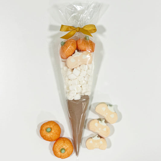 Pre Filled Halloween Hot Chocolate Cone - 2 Orange Pumpkin, 2 Face Pumpkin Marshmallows