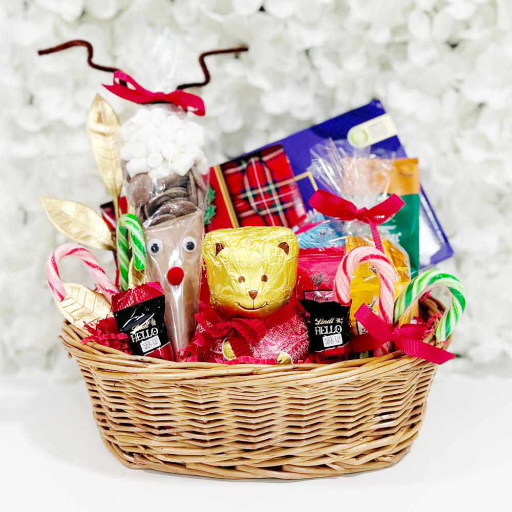 Christmas Chocolate Hamper Gift Basket with Red Ribbon