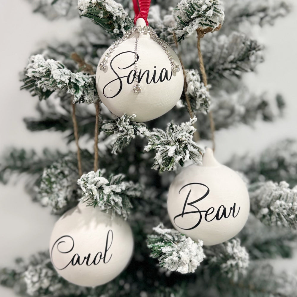 Personalised White Ceramic Christmas Tree Baubles