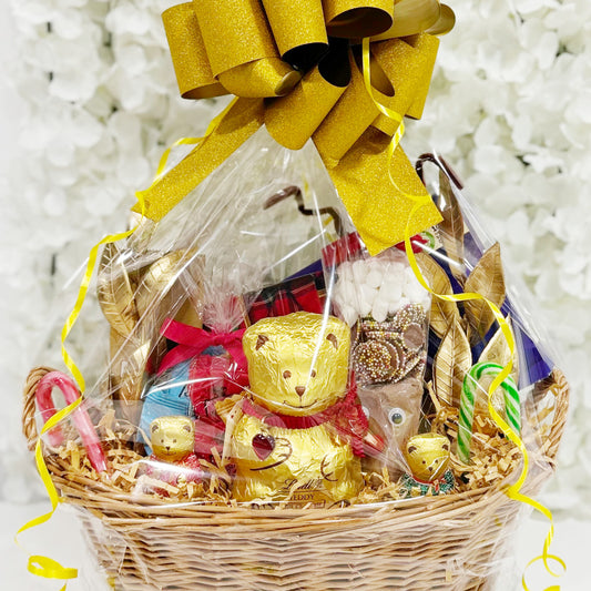 Christmas Chocolate Hamper Gift Basket with Gold Ribbon