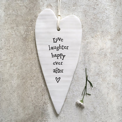 Porcelain Hanging Long Heart - Love, Laughter