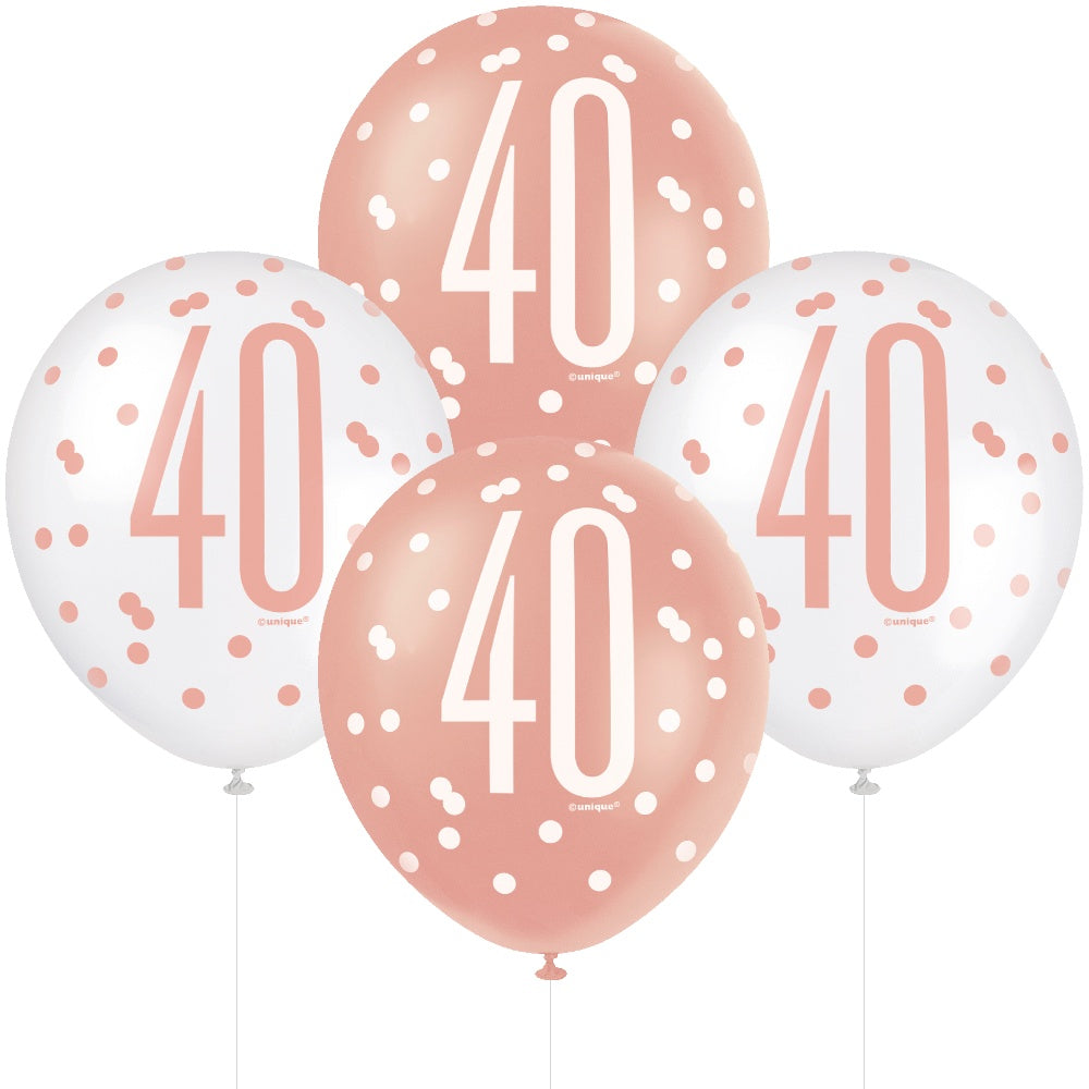 Glitz Rose Gold 40th Birthday Balloons