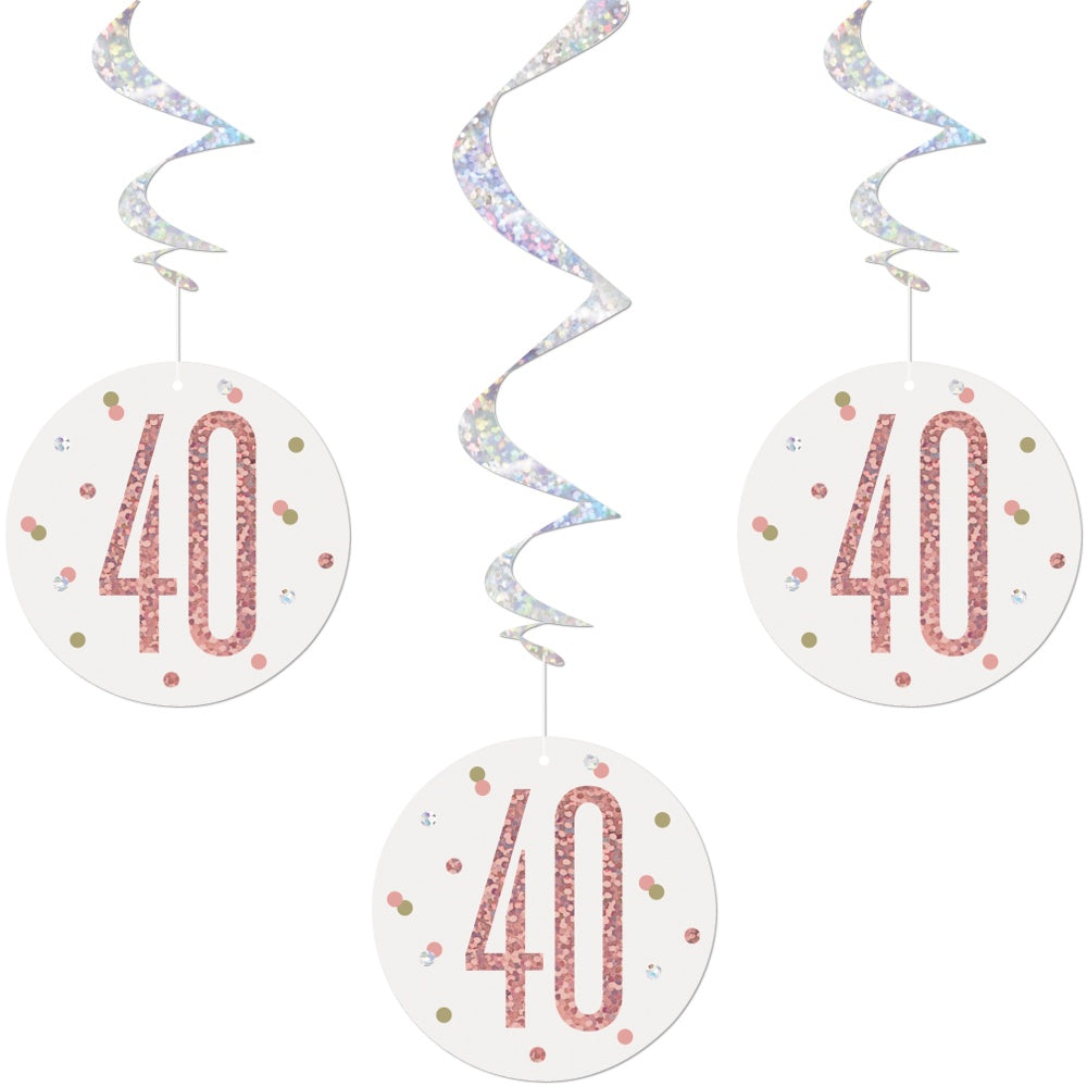 Glitz Rose Gold 40th Birthday Hanging Decorations