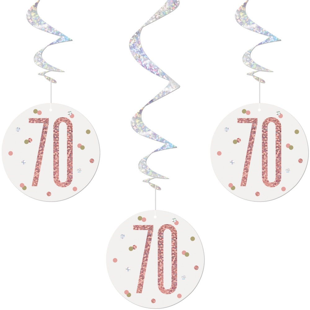 Glitz Rose Gold 70th Birthday Hanging Decorations