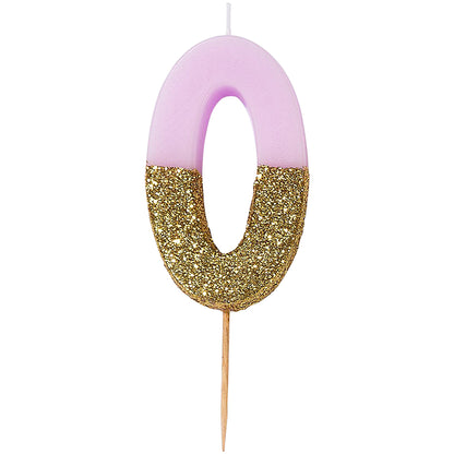 Pink Glitter Number Candle 0