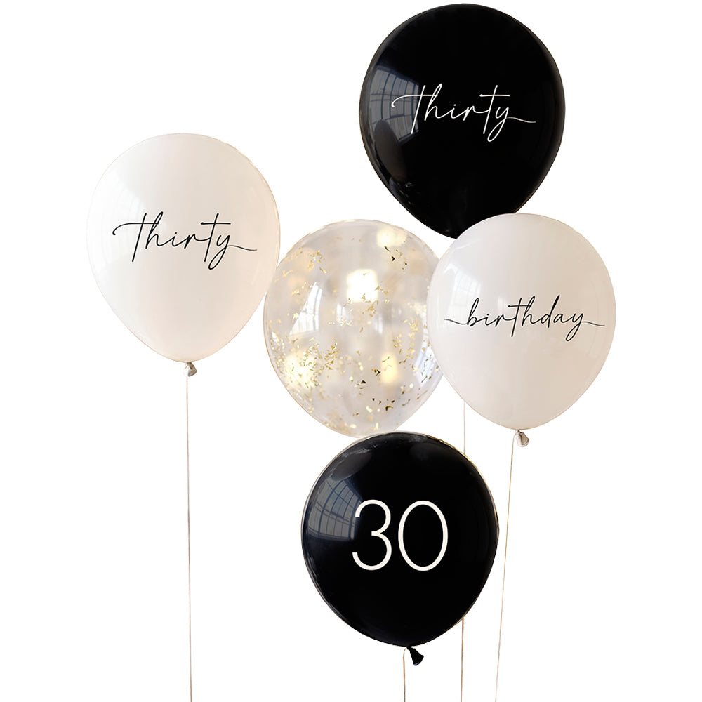 Black, Nude, Cream and Champagne Gold 30th Birthday Party Balloons