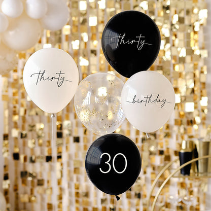 Black, Nude, Cream and Champagne Gold 30th Birthday Party Balloons