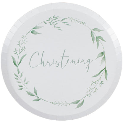 White and Green Christening Paper Plates