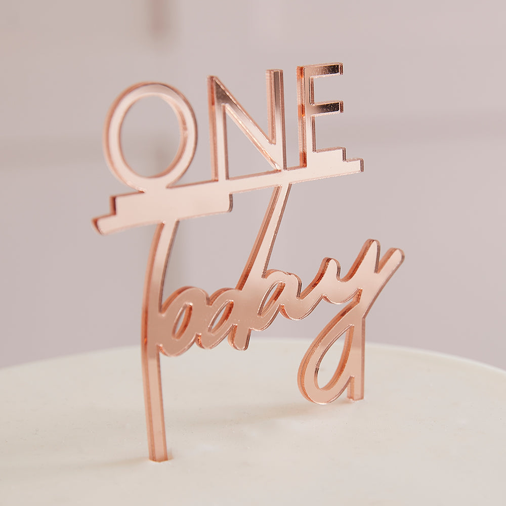 Rose Gold One Today 1st Birthday Cake Topper