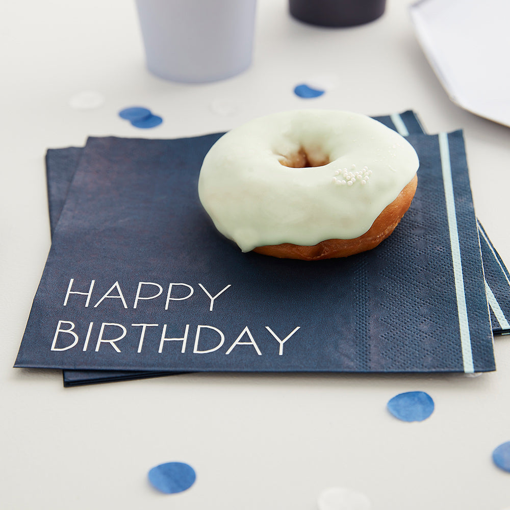 Navy Happy Birthday Paper Napkins