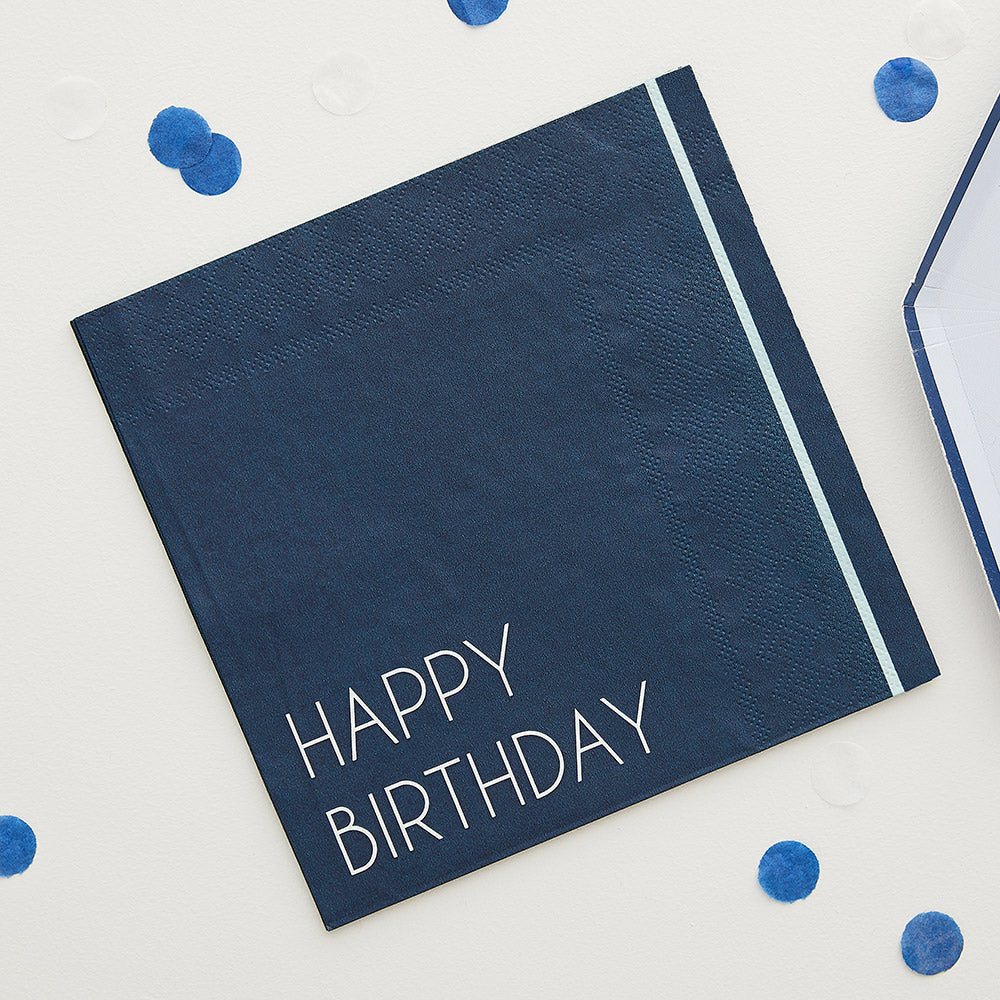 Navy Happy Birthday Paper Napkins