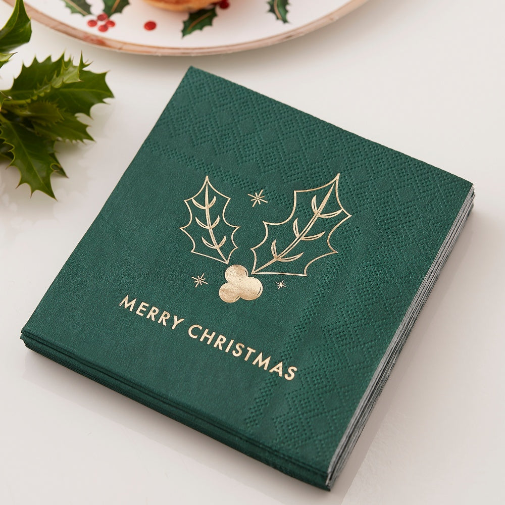 Green Merry Christmas Cocktail Napkins