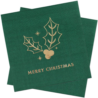 Green Merry Christmas Cocktail Napkins