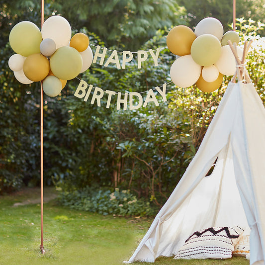 Green, Grey, Sand & Gold Chrome Happy Birthday Balloon Bunting