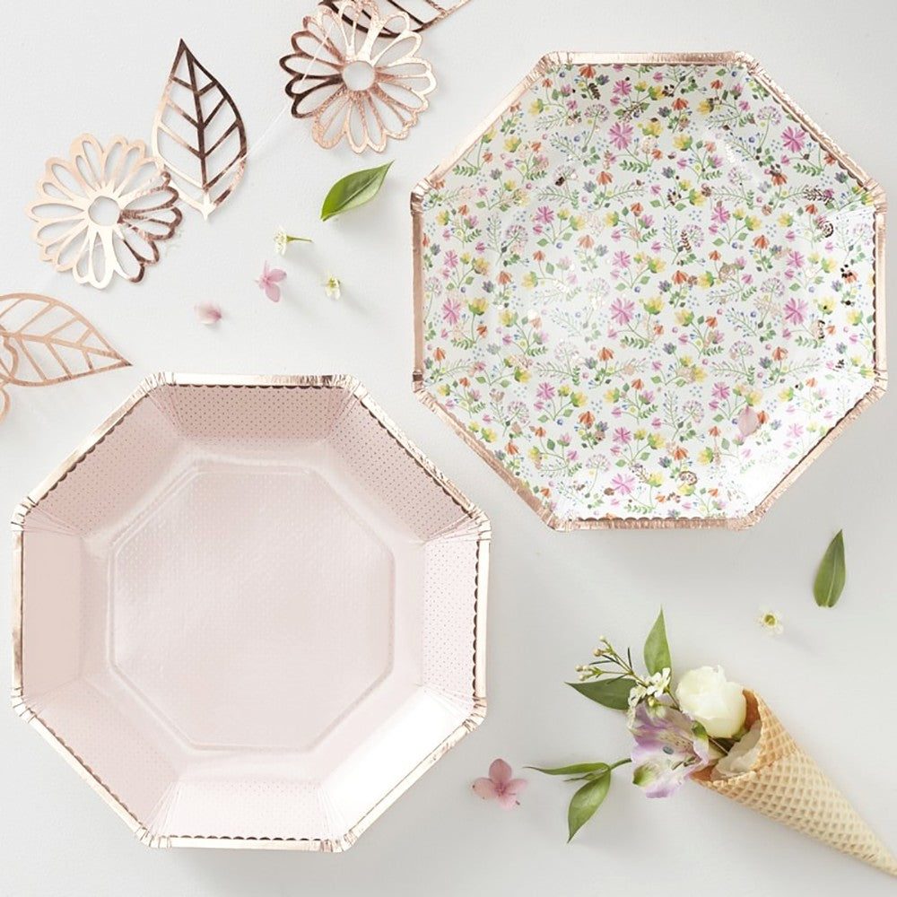 Rose Gold Floral Party Tableware Bundle - 8 Guests - Ginger Ray - Party Touches