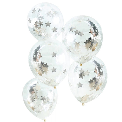 Silver Star Shaped Confetti Filled Balloons - Ginger Ray - Party Touches